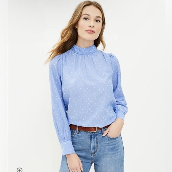 LOFT Tops - LOFT Blue Swiss Dot 100% Cotton Blouse – Size M